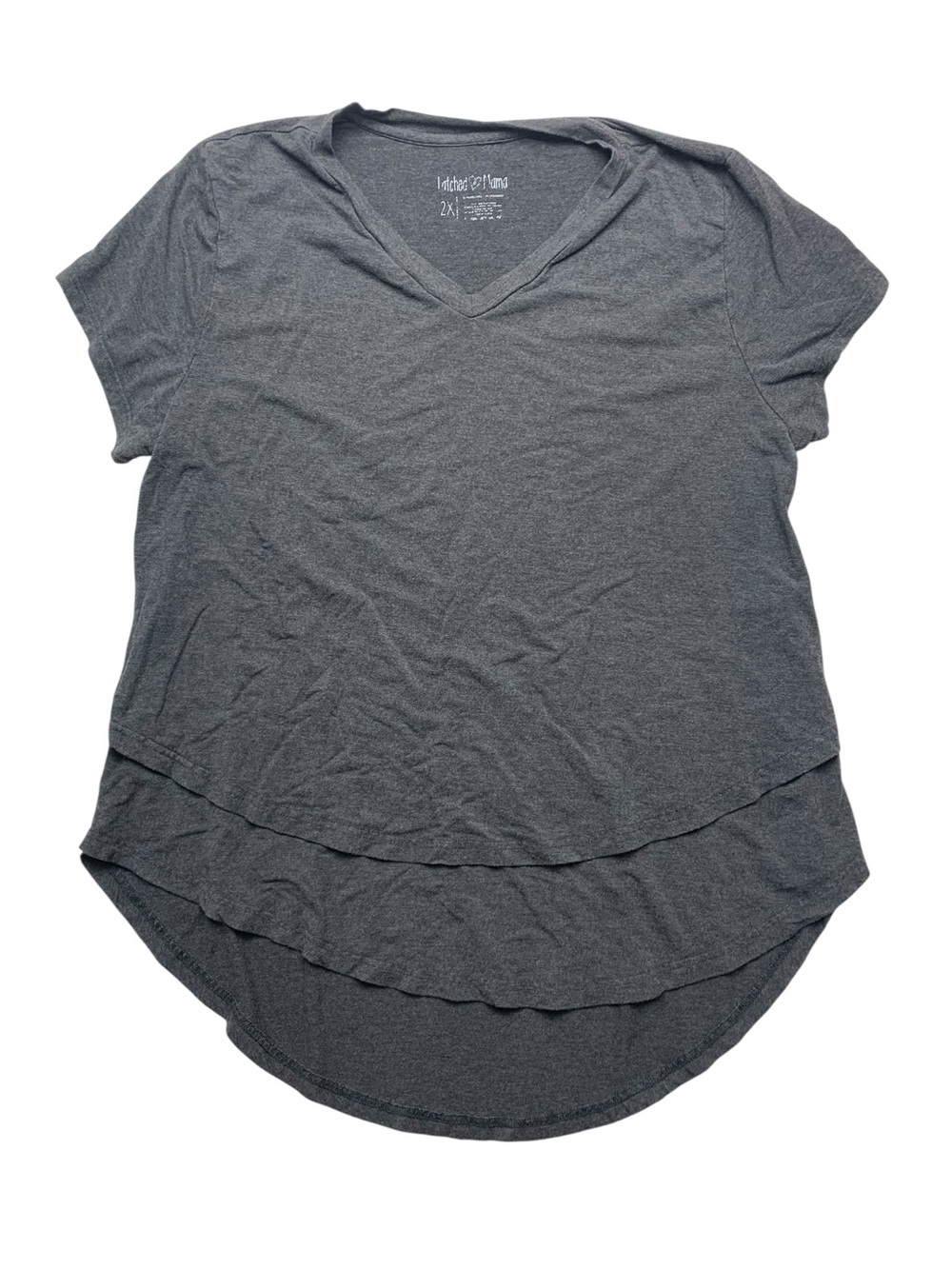 Latched Mama 2x gray nursing breastfeed Charcoal Layered V-Neck Short Sleeve Top